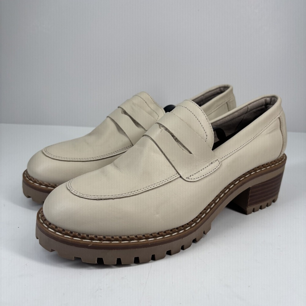 Bertuchi Women's US 9.5 Cream Leather Heeled Loafers‎ Dress Casual Made in Spain